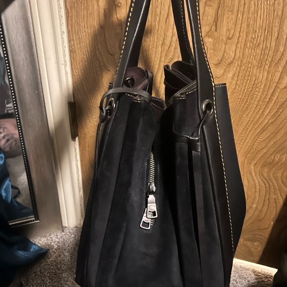 Coach Harmony Hobo Black Leather and Suede Maroon Interior with Yellow Stitching - Picture 11 of 17